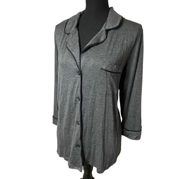 Simply Vera Gray Basic Luxury 3/4 Sleeve Pajama Shirt - Picture 2 of 7